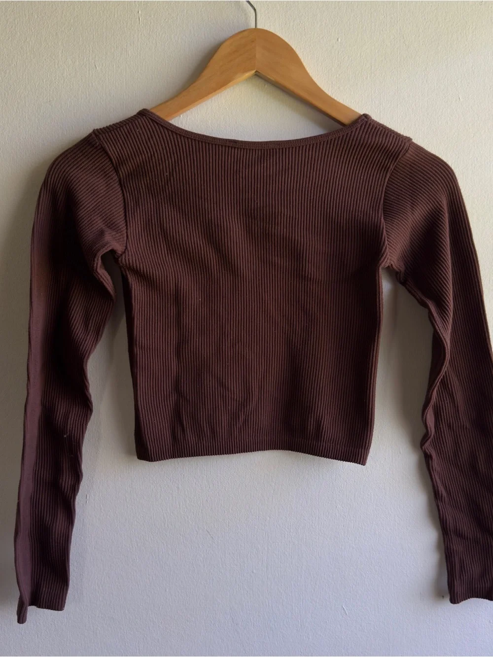 Zara Ribbed Long Sleeve Crop Top in Brown